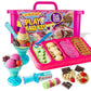 GirlZone Ice Cream Shop Play Sand for Kids, 22pcs Moldable Sand Kit - Serving Tools, Glasses, Spoon, Decorations, Stickers & 2lb