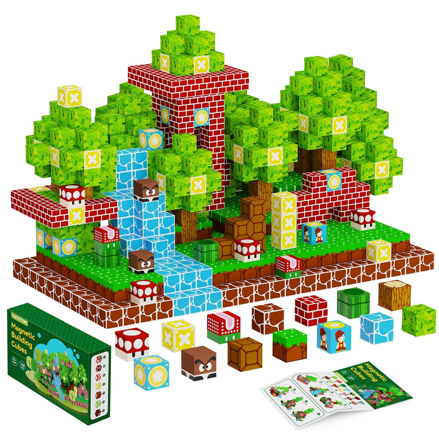 120Pcs Magnetic Blocks - Build Mine Magnet World Set, 1'' Magnetic Cubes, Stem Sensory Montessori Building Toys Valentines Chris
