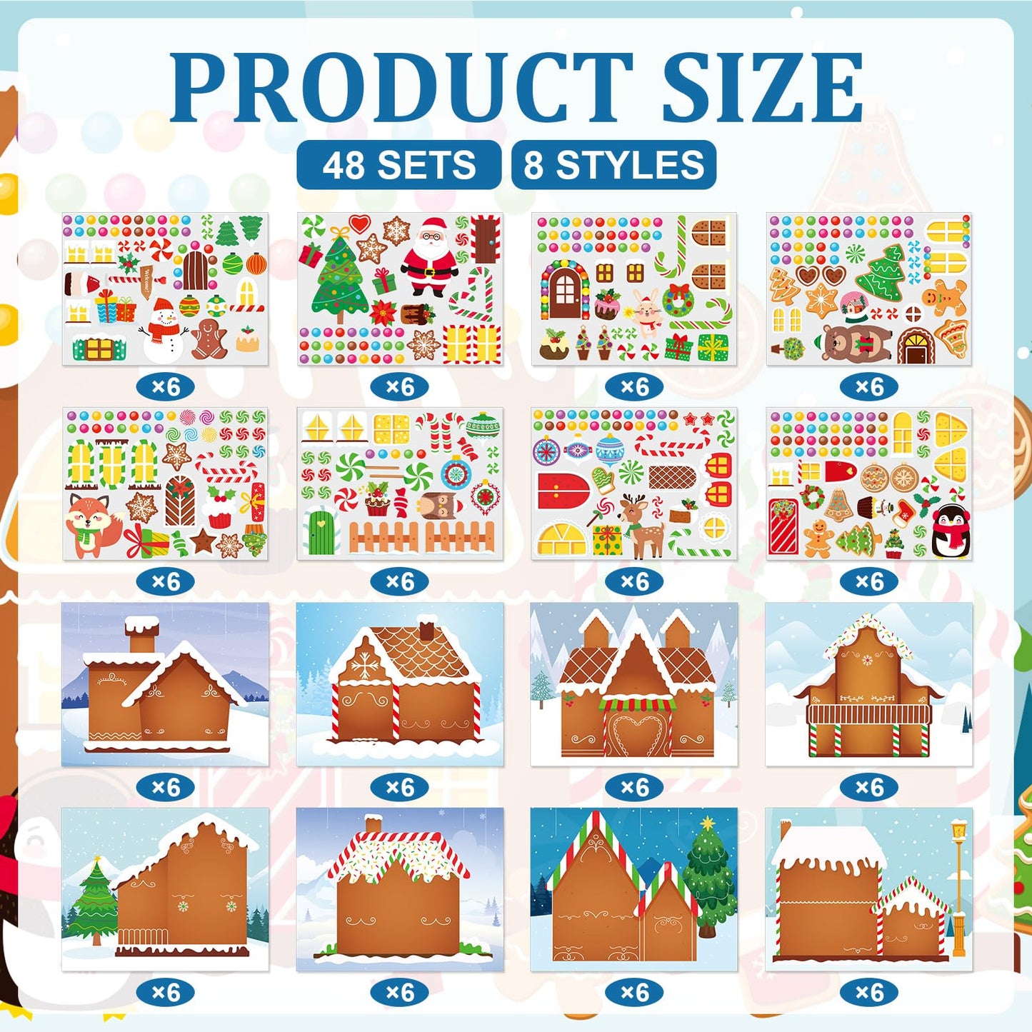 Frienda 48 Set Christmas Gingerbread Craft Kit Make a Gingerbread House Stickers Ornament Bulk DIY Arts Crafts for Xmas Tree Dec