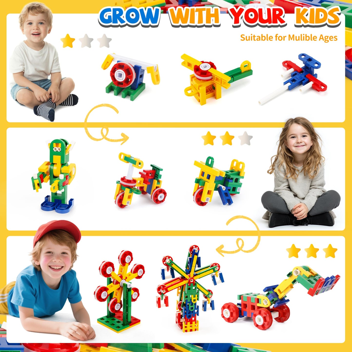 Cossy Stem Building Toys For Kids, Construction Building Blocks, Educational Toys For 3-5 4-8 5-7 6-8 Year Old, Creative Games,