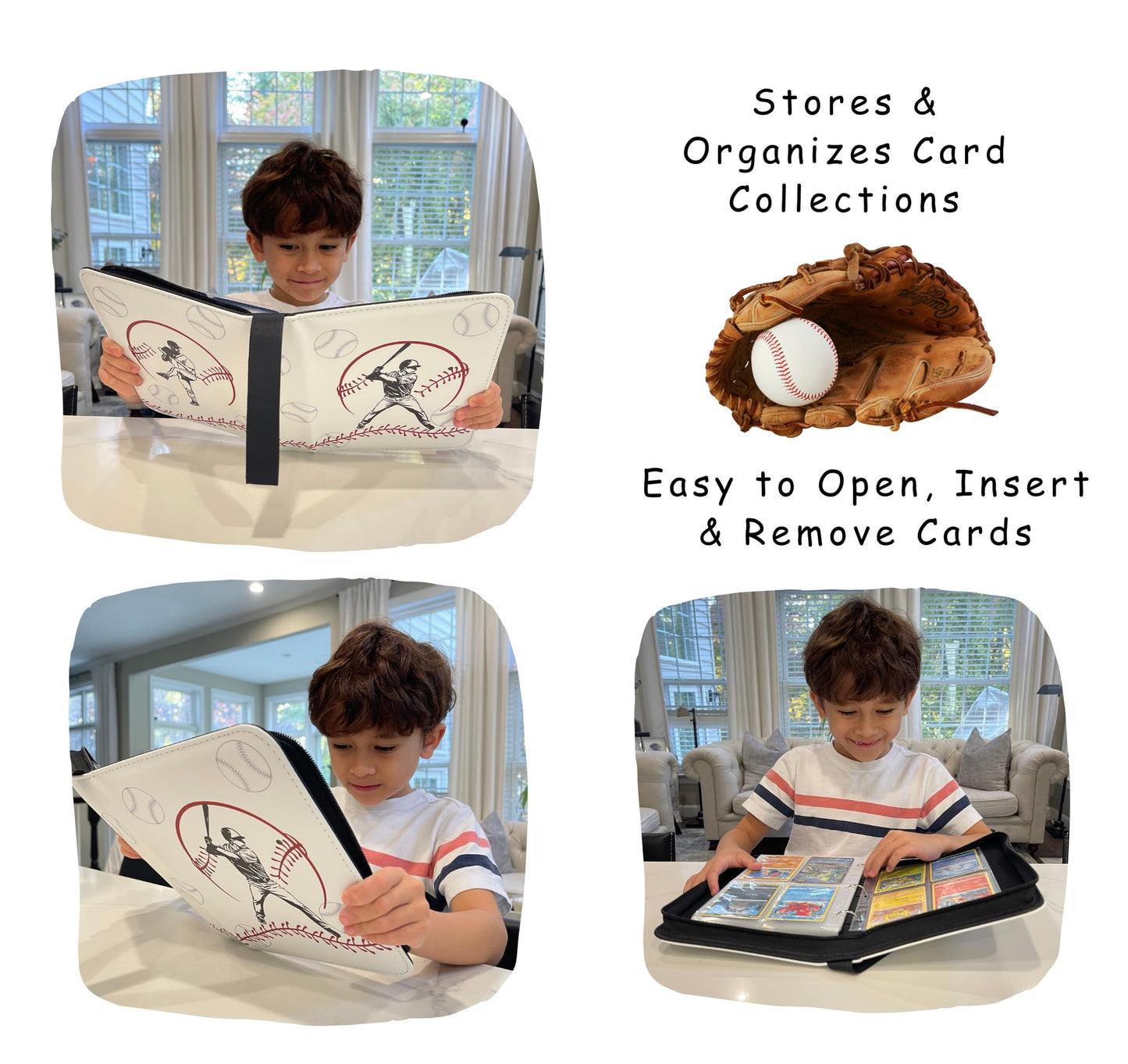 Baseball Card Binder  Trading Card Album with 50 Removable Sleeves Fit 400 Baseball Cards  Compatible with Topps Sports Cards & TCG Collections (White)