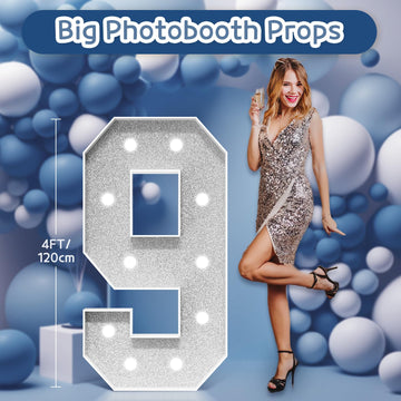 Imprsv Marquee Numbers Silver Birthday Decorations: Large 4 Feet Tall Light Up Numbers 19Th 29Th 90Th Party Decor Big Mosaic Car