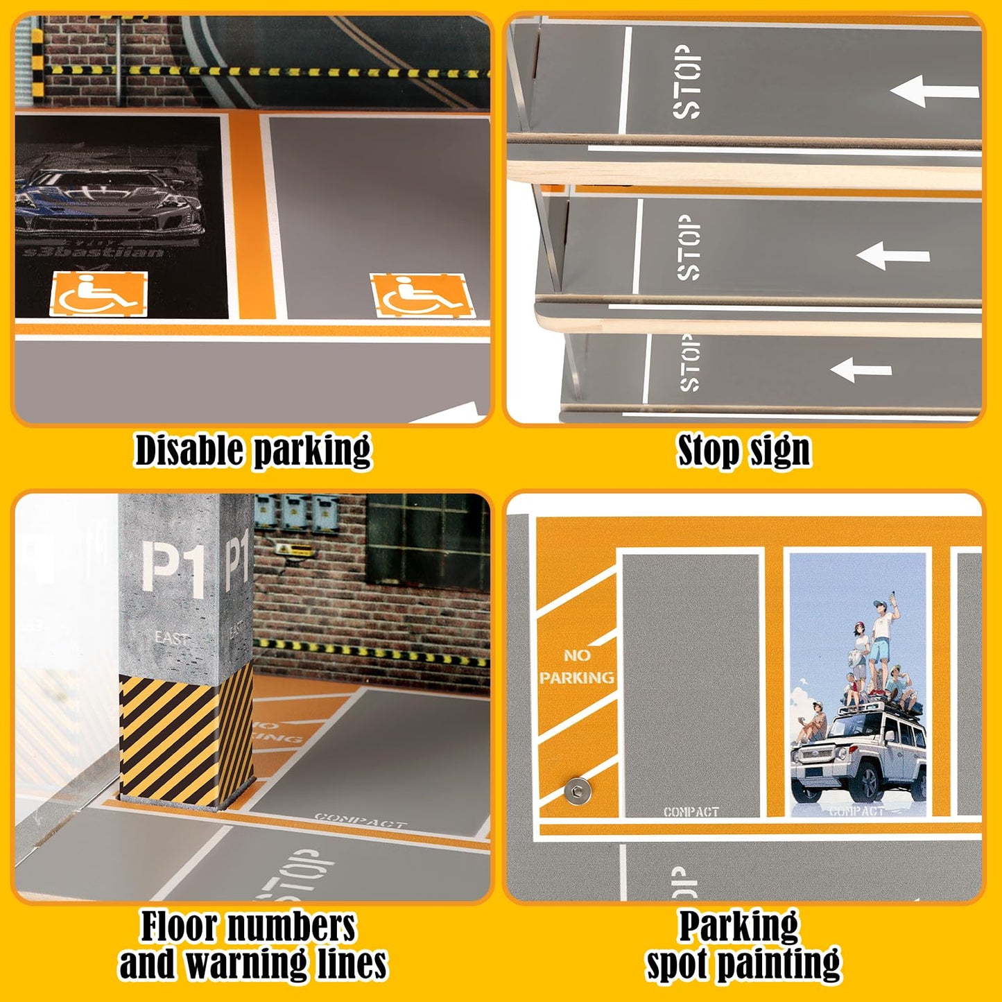 Saichotoy Hot Wheels Storage: Toy Car Parking Garage Diorama With Lights - Freestanding Display Case For 1/64 Scale Diecast Cars