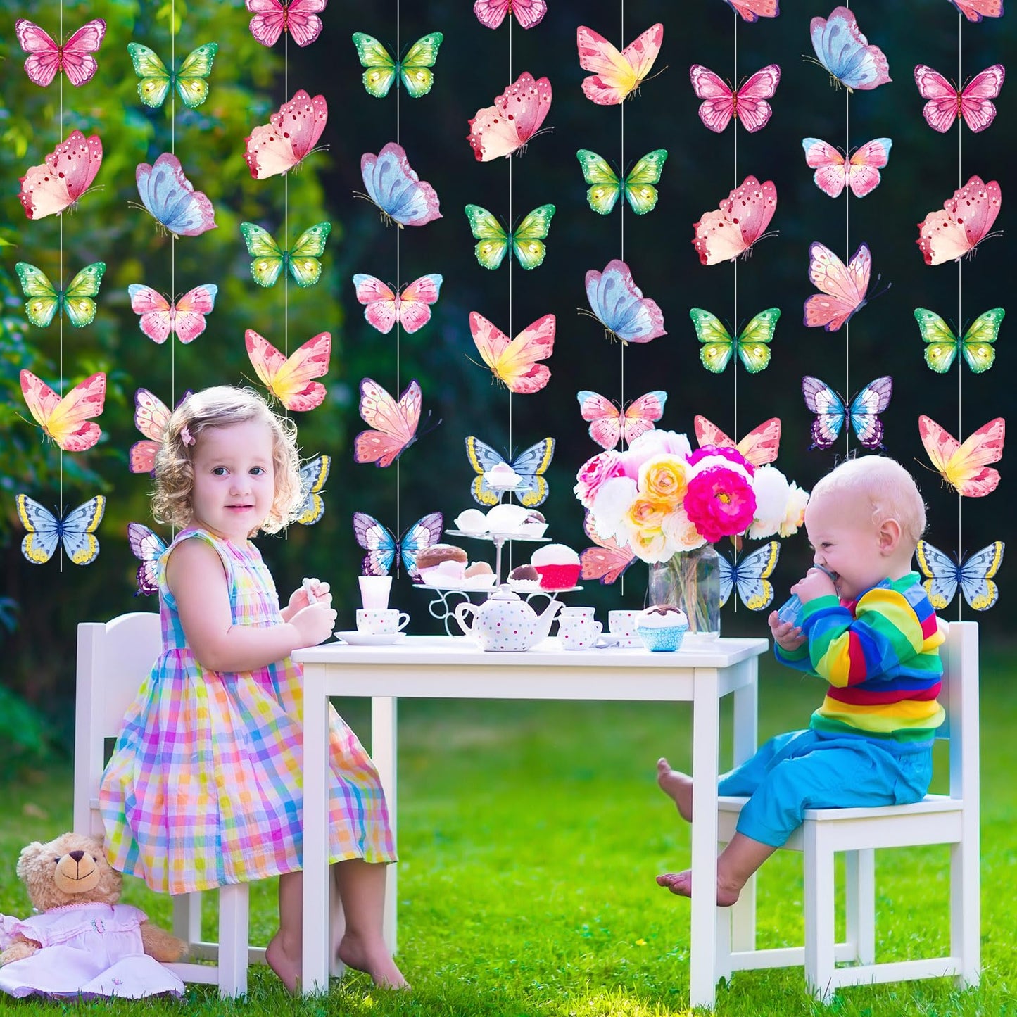 Capoda 8 Pcs Butterfly Birthday Banner Decoration Summer Butterfly Paper Garlands Hanging Ceiling Cutouts Decor for Baby Shower