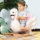 Qaba Kids Ride On Rocking Horse Plush Swan Style Toy With Music For Over 18 Months Children, White And Pink
