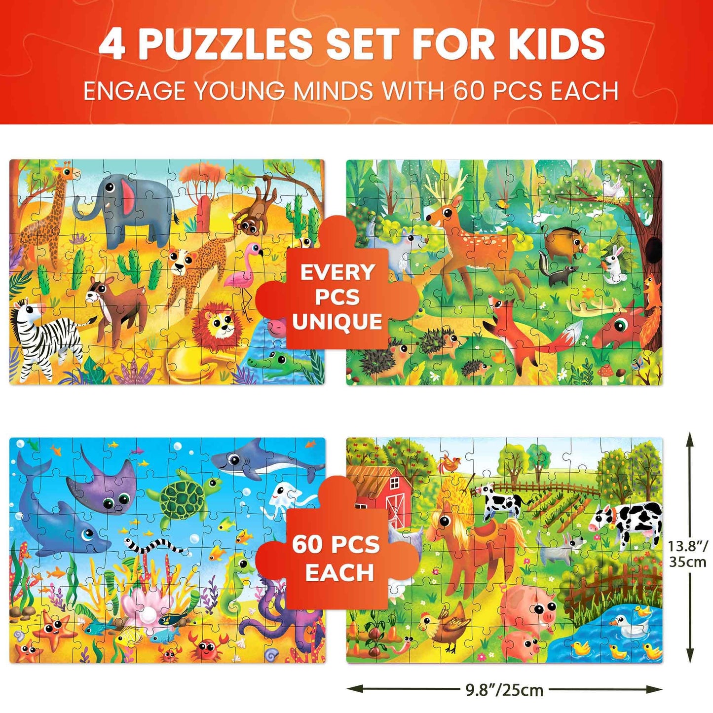 Quokka Puzzles For Kids Ages 4-6 - Set Of 4X60 Jigsaw Puzzles For Toddlers 3-5 - Animals Toys For Children 6-8 Yo - Gift Educational Game For Boys & Girls