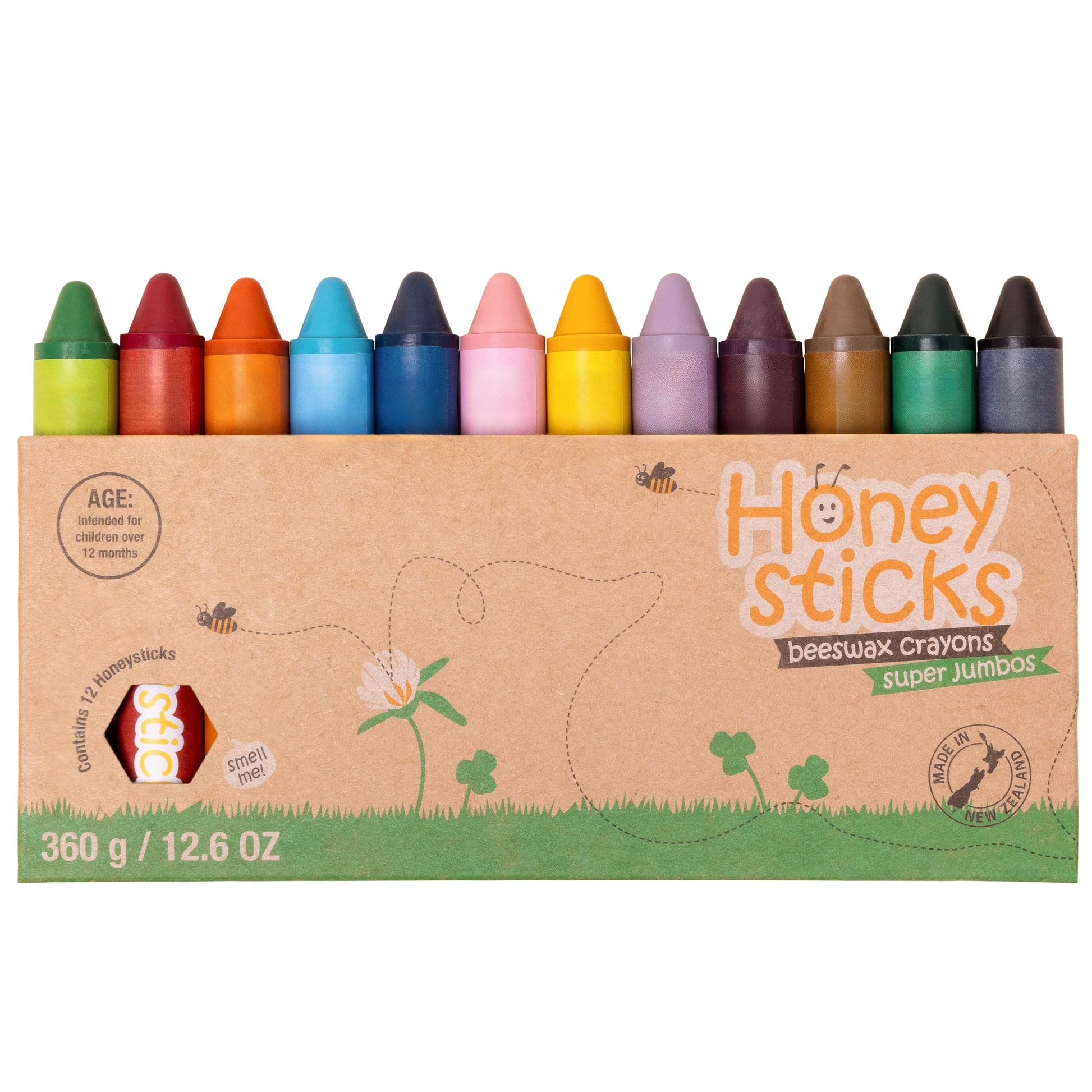 Honeysticks Super Jumbo Crayons (12 Pack) - Non Toxic Crayons for Kids - 100% Pure Beeswax and Food Grade Colors - For Toddlers 