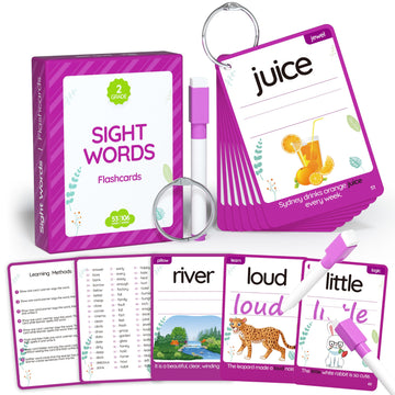 Wjpc 55 Cards, 106Pcs High Frequency Sight Words Flash Cards (Second-Grade), 1St, 2Nd, 3Rd Grade, 7,8,910,11 Years Ages Kids Boy