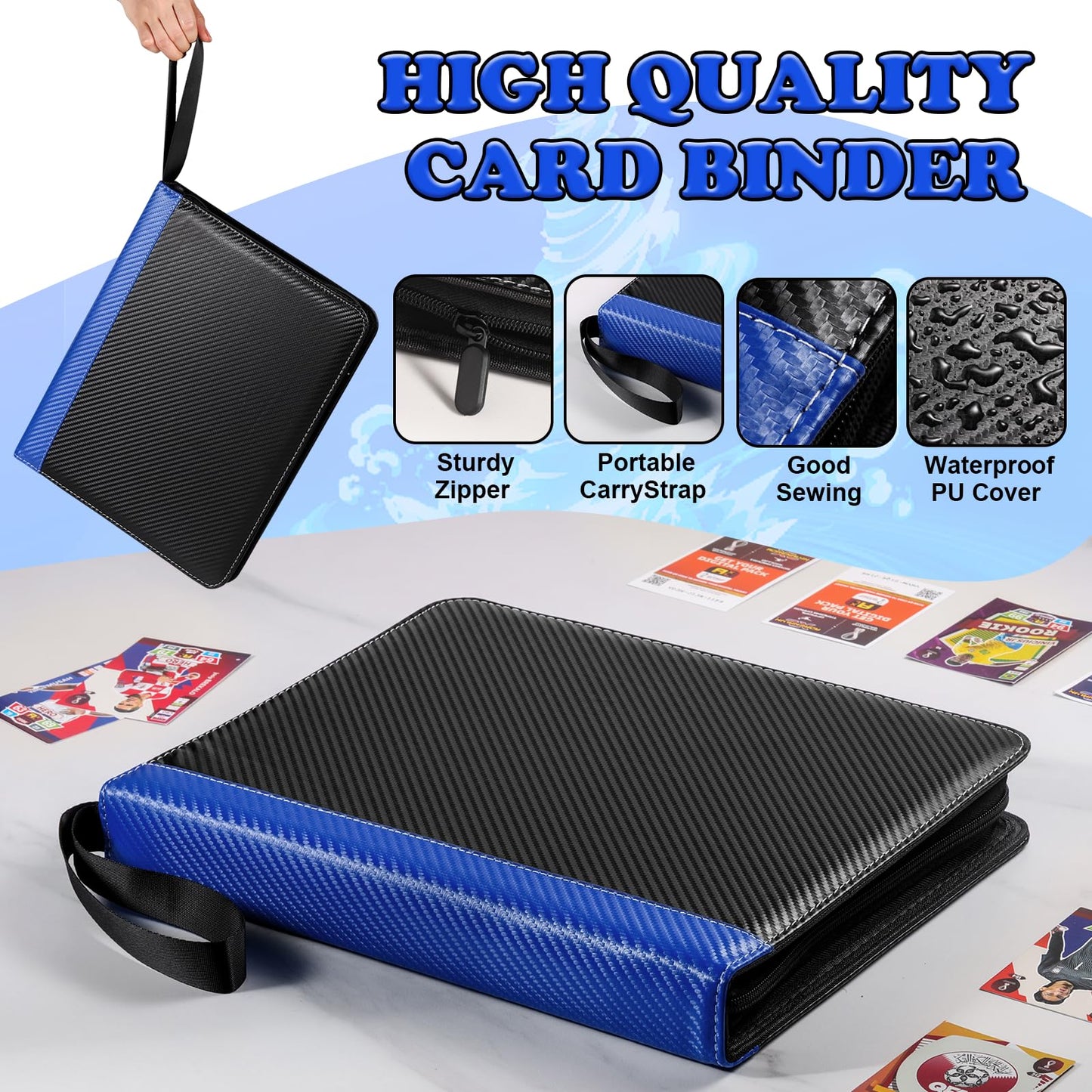 LIMSTDIC Card Binder for Pokemon Card  9 Pocket 40 Double-Sided Pages for 720 Card Pocket enhanced Zip PU Card Binder for Pokemon  Collectible For TCG MTG Baseball Football Trading Card Game(Blue)