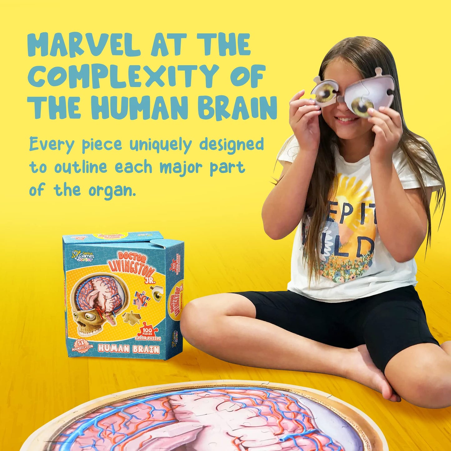 Human Brain Floor Puzzle - Doctor Livingston Jr Anatomy Model - 100 Piece Jigsaw Puzzle - Kids Puzzle And Stem Game About Brain - Medically Accurate Science Toys For Kids, Toddlers, Teens