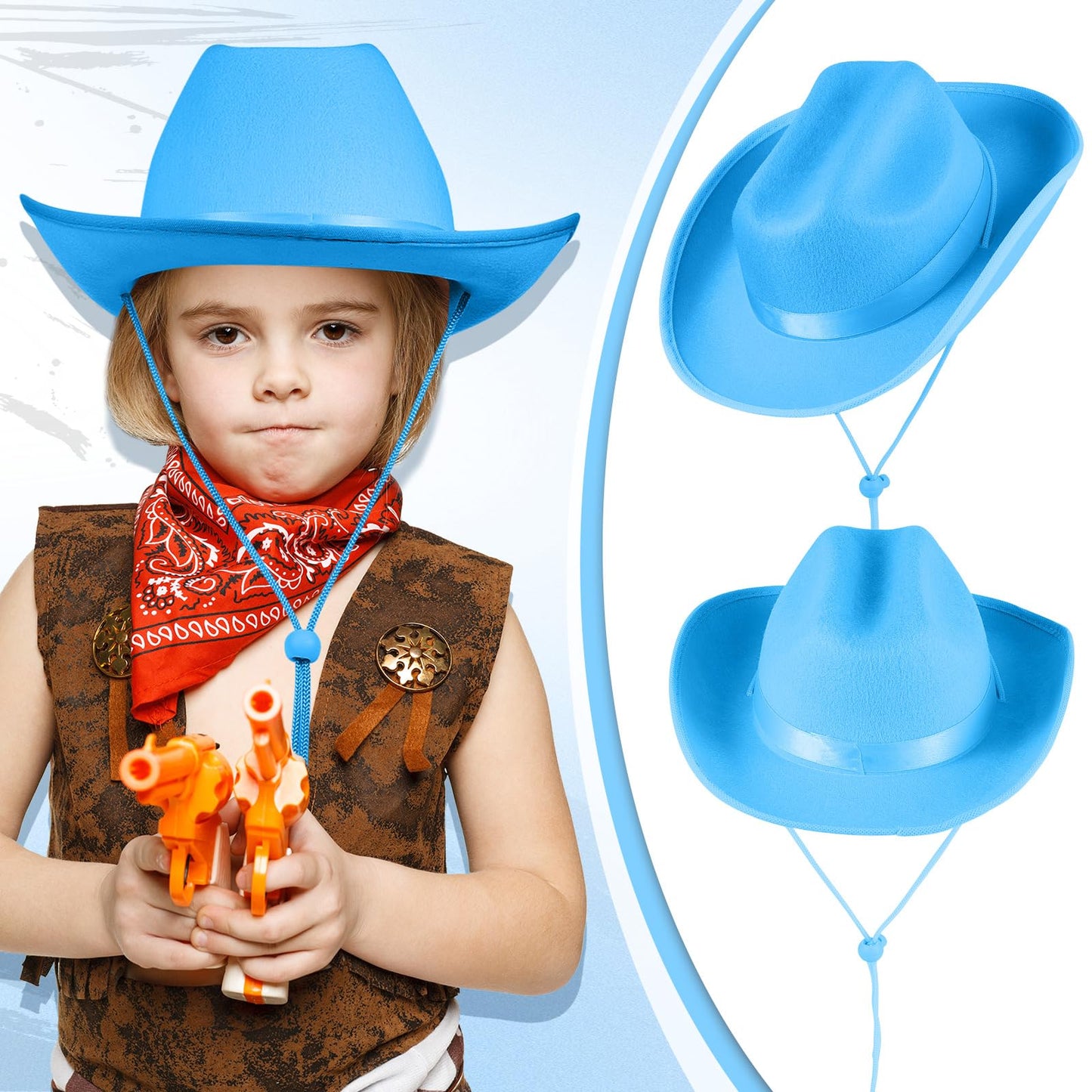 Hercicy 6 Pcs Kids Cowboy Hat Cowgirl Western Hat For Boys And Girls Dress Costume, Bachelor Party Supplies (Blue)