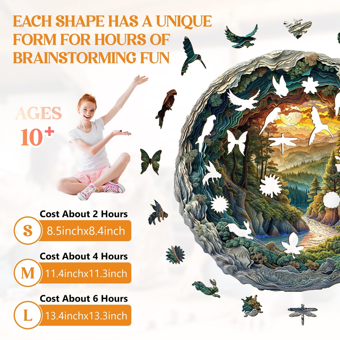 Wooden Puzzles for mature-themeds  3D Vision Effect-3D Cave Forest Wood Puzzles mature-themed  Unique Shaped Wooden Jigsaw Puzzle  Christmas Thanksgiving Gifts for Puzzle Lovers Family Friends(L-13.4 * 13.3in 300pcs)