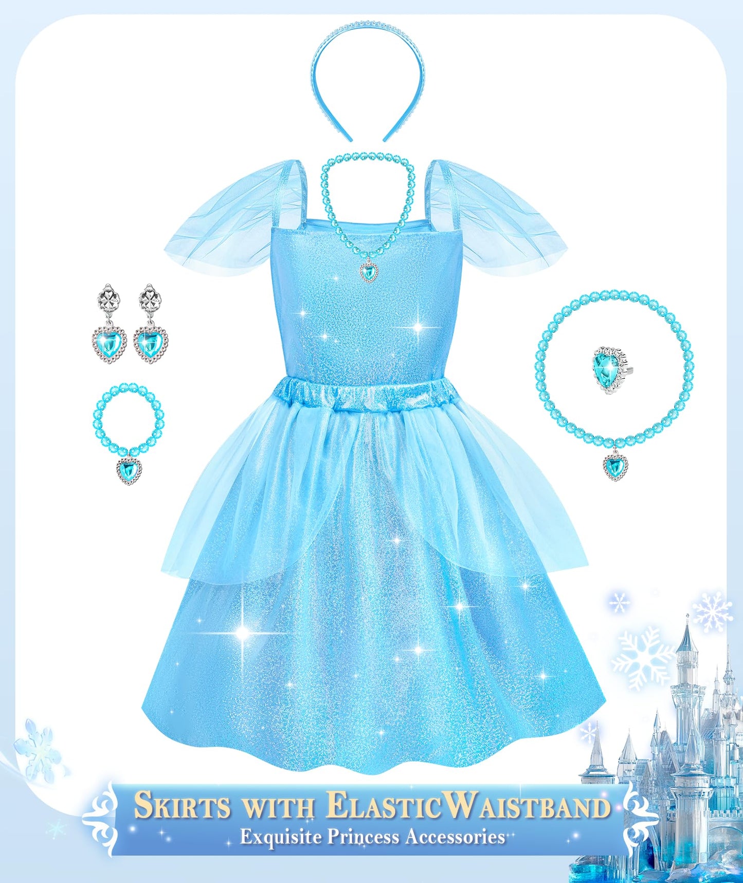 Jeowoqao Princess Dresses For Girls, Princess Dress Up Clothes Little Girls Princess Costumes With Capes Toys Christmas Birthday Gift For Toddler Girl Age 3 4 5 6