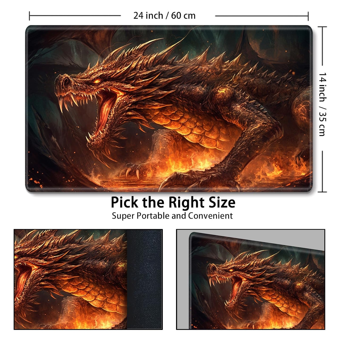 MTG Playmat Game Play Mat for MTG TCG 24 x 14 inches Cards Game Playmats Trading Card Game Stitched Play Mats Commander Deck Gaming Desk Mat Card Gameplay Mats Angry Firedragon