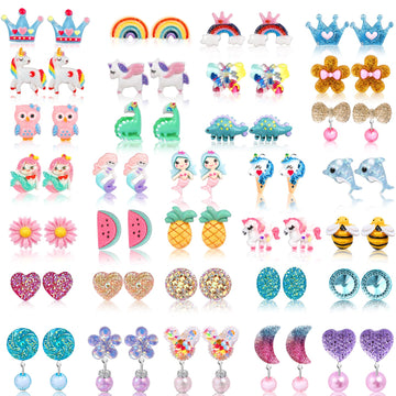 Clip On Earrings For Girls, 12/30 Pairs Hypoallergenic Kids Earrings, Cute And Great Gifts For Girls 4-12 (32-Pair Of Clip On Ea