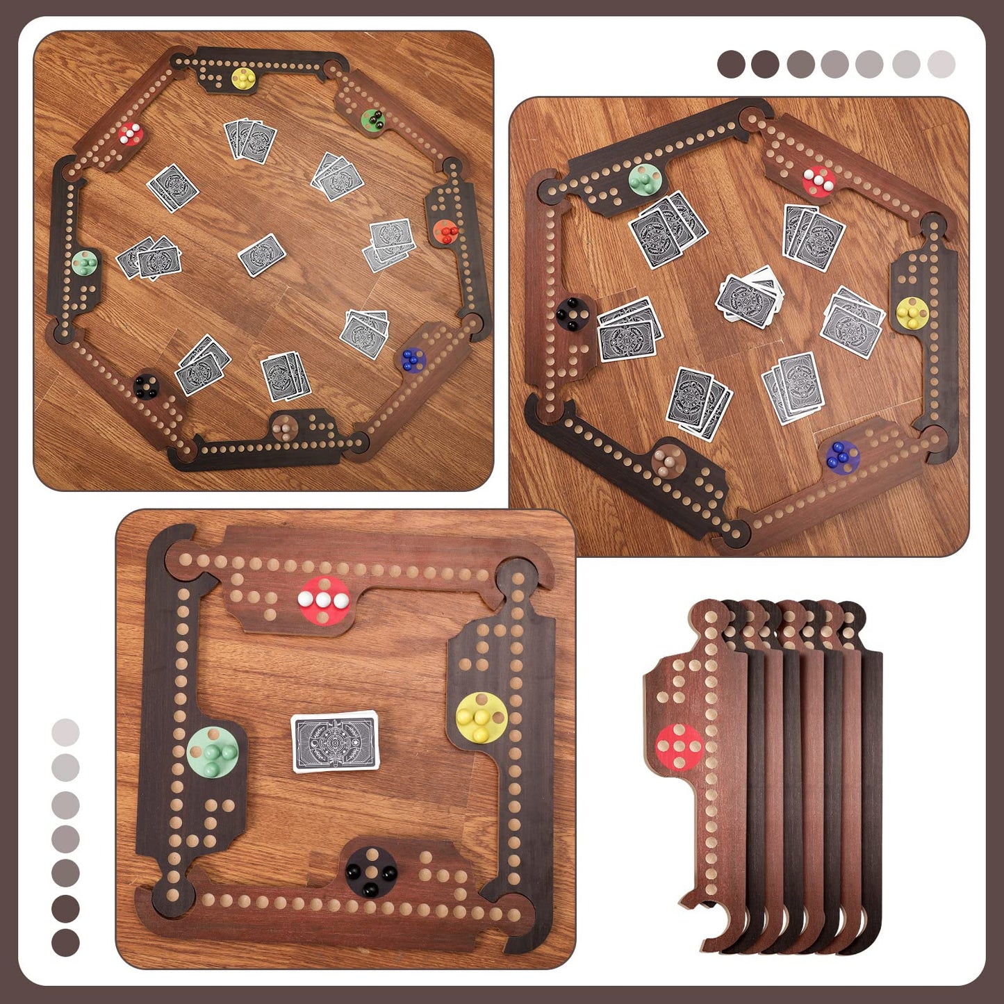 Wooden Board Games Set with 8 Wood Boards 40 Colorful Marbles Pegs 3 Boxes Playing Card 8 Game Instructions Game Wooden Board for mature-themeds Kids Family  4-8 Players (Retro Colors)