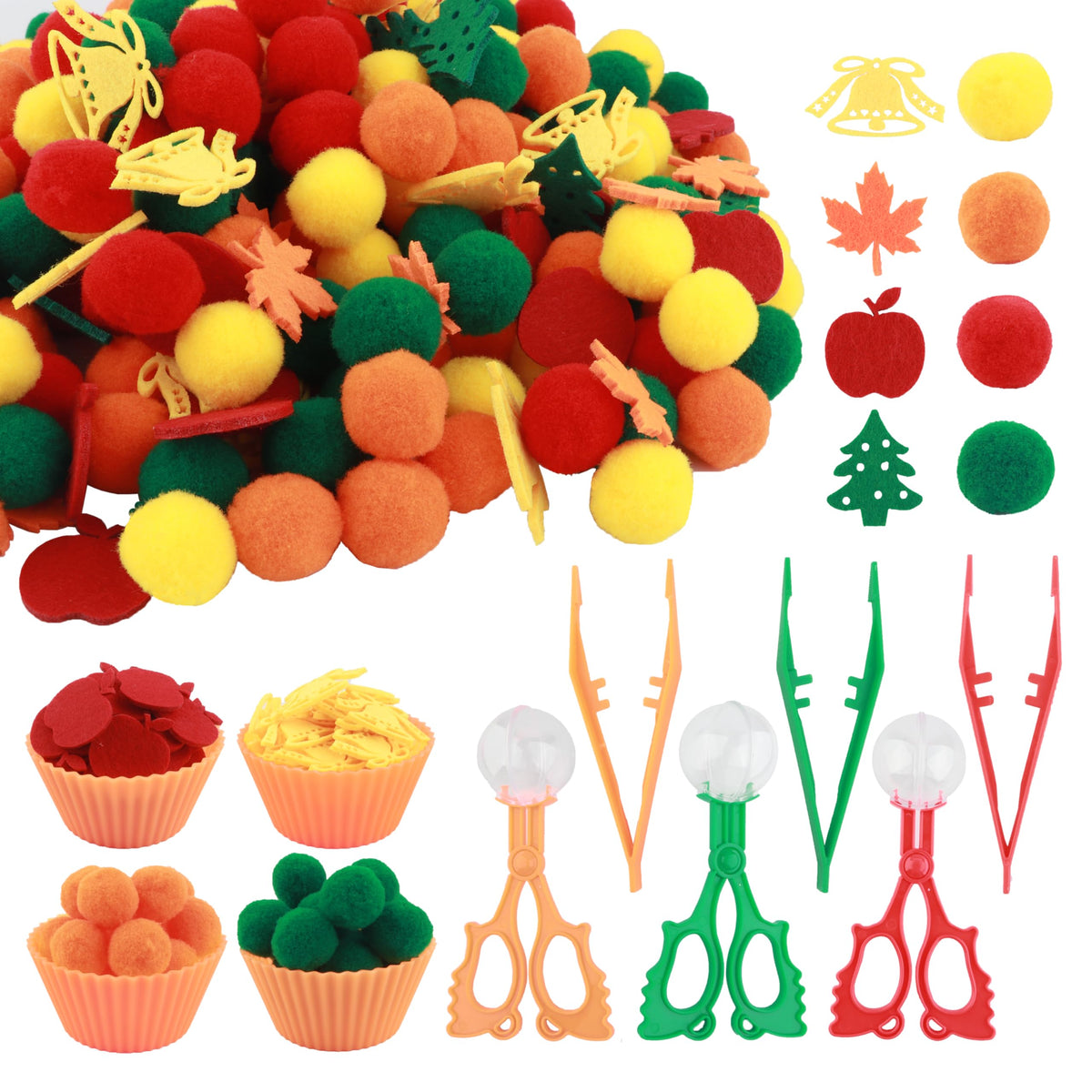 Apple Sensory Bin Filler, Fall Theme Gift,Trees, Leaves, Bells,Pom Poms, Counting Sorting Set,Toddler Toys, Fine Motor Toys Pres