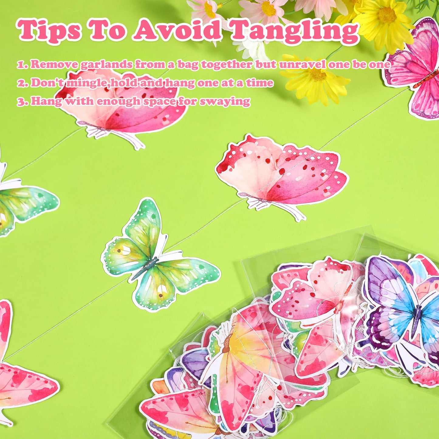 Capoda 8 Pcs Butterfly Birthday Banner Decoration Summer Butterfly Paper Garlands Hanging Ceiling Cutouts Decor for Baby Shower