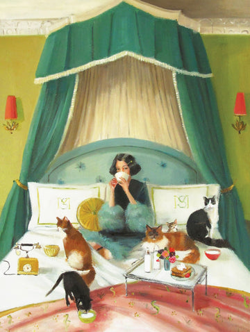New York Puzzle Company 500 Piece Jigsaw Puzzle - Janet Hill Breakfast in Bed - Cardboard - Purple or Pink - Model NPZJH2201