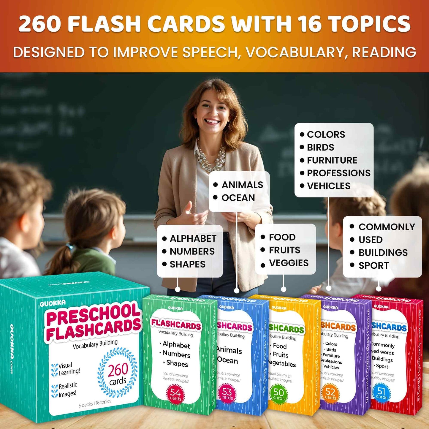 Quokka 260 Flash Cards For Kids Ages 3-5 With Realistic Images - Pre K Flash Cards Age 4-5 For Toddlers & Preschool, Alphabet, N