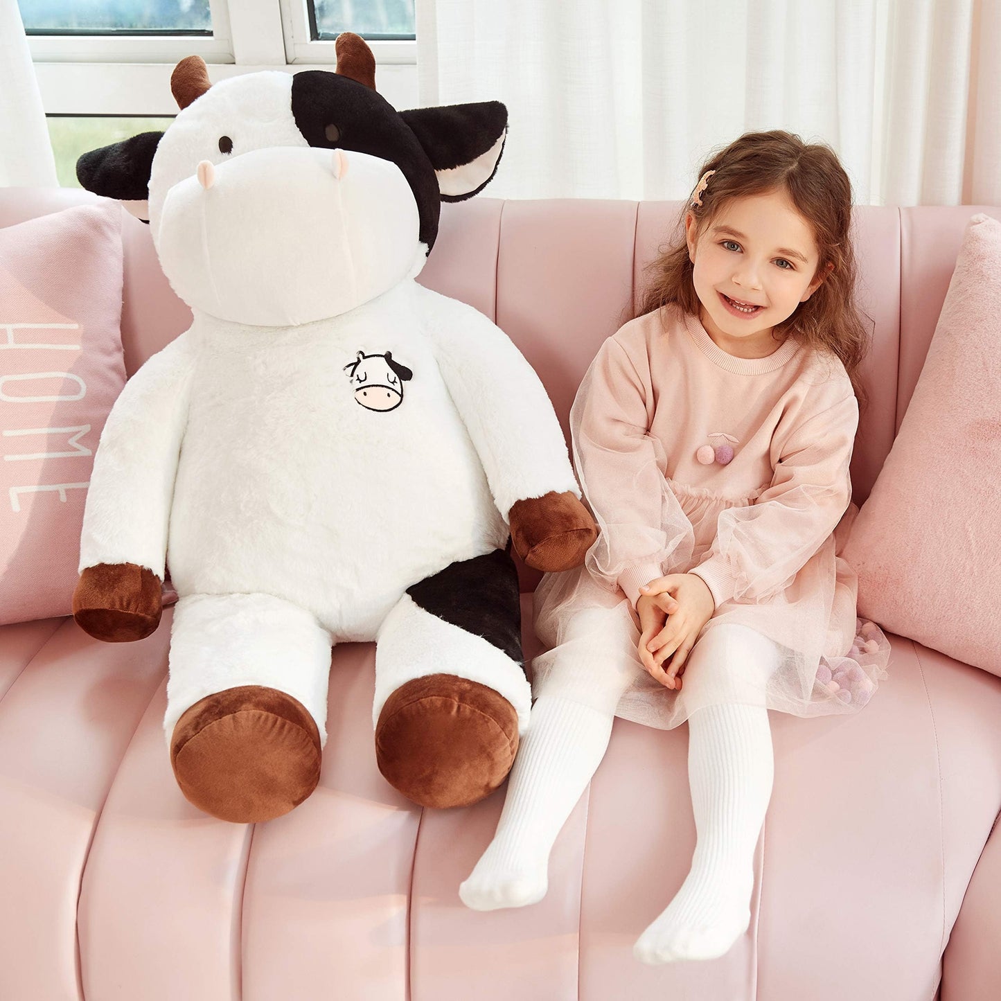 Ikasa Giant Cow Stuffed Animal, 30 Inches Big Plush Toy,Large Cute Jumbo Soft Toys,Huge Size Fluffy Plushy Fat Plushie,Gifts For Kids