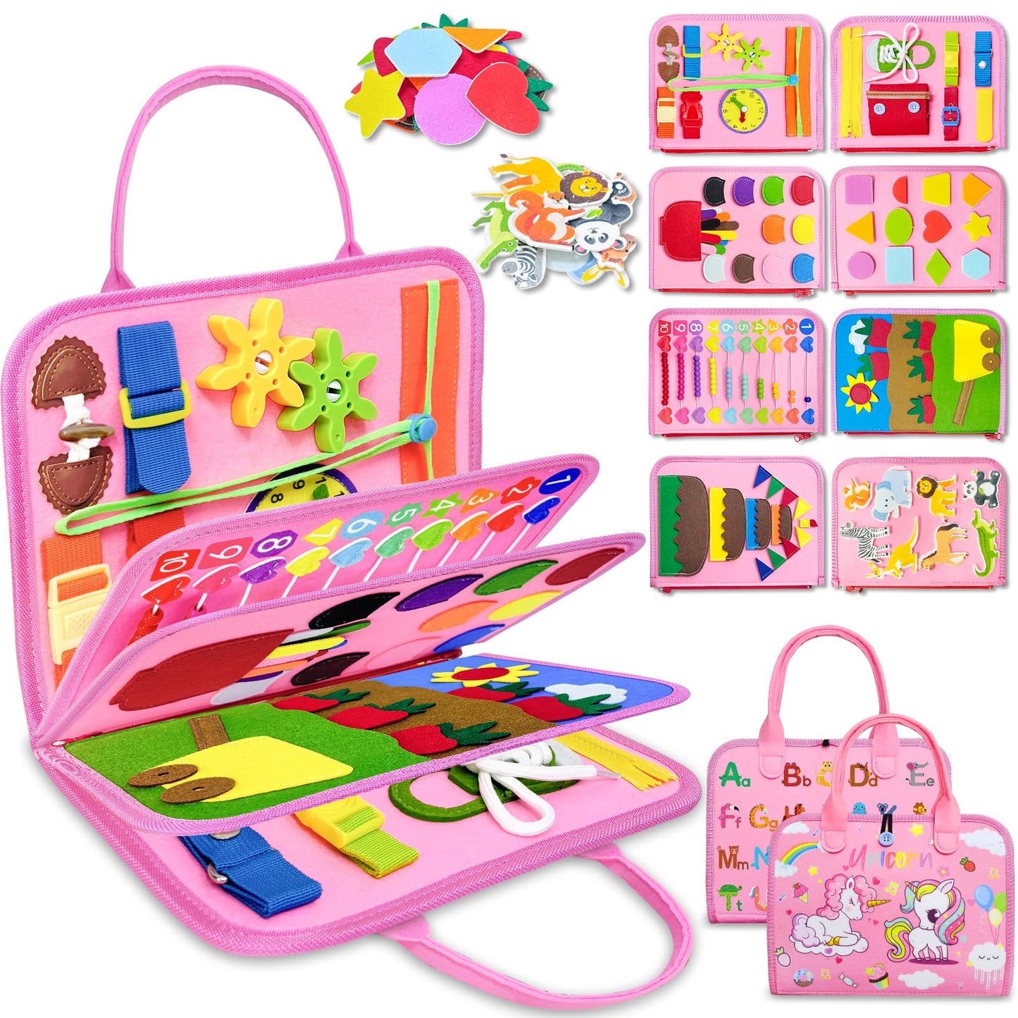 Exorany Busy Board Montessori Toys For 1 2 3 4 Year Old Girl Birthday Gifts, Busy Book Sensory Learning Toys For Toddlers 1-3 2-4, Toddler Girl Travel Educational Activities