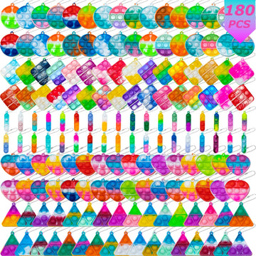 Pop Fidget Keychain Mini Fidget Toys Bulk 180 Pack Party Favors For Kids 3-5 4-8 Year Boys Girls Push Pops Bulk Stocking Pinata