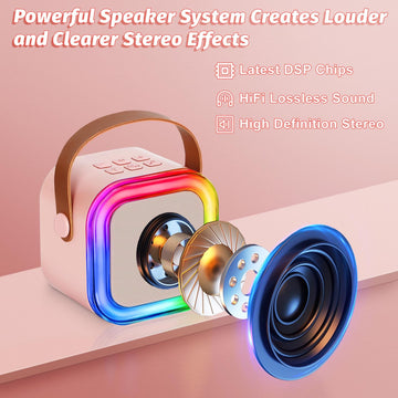 Mini Karaoke Machine For Kids,Girl Toys,Karaoke Microphone Wireless For Kids,Gifts For 4,5,6,7,8,9,10 Year Old Girl Toys (Pink)