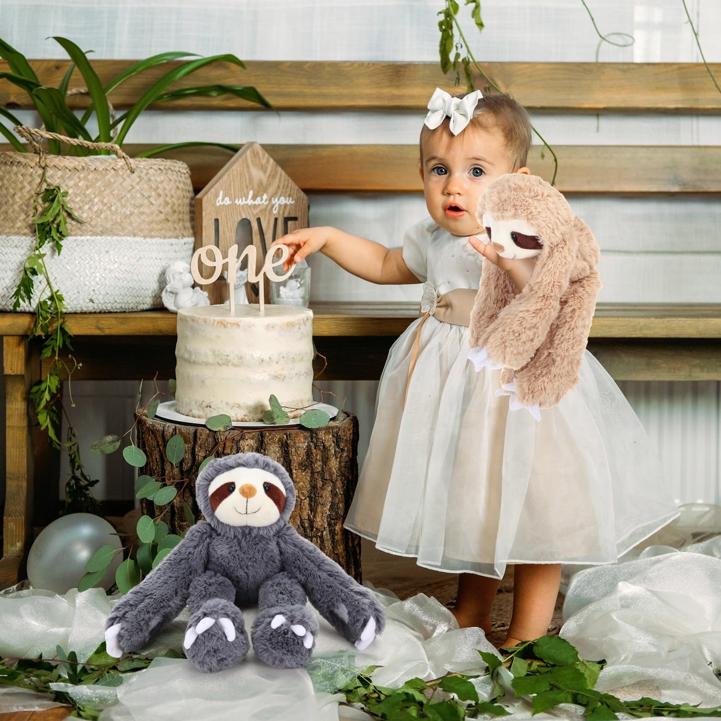 Queekay 2 Packs Sloth Stuffed Animal Hanging 18 Inch Three Toed Sloth Plush Toy With Hook And Loop Hands For Teens Adults Gifts Decors(Dark Gray, Light Brown)