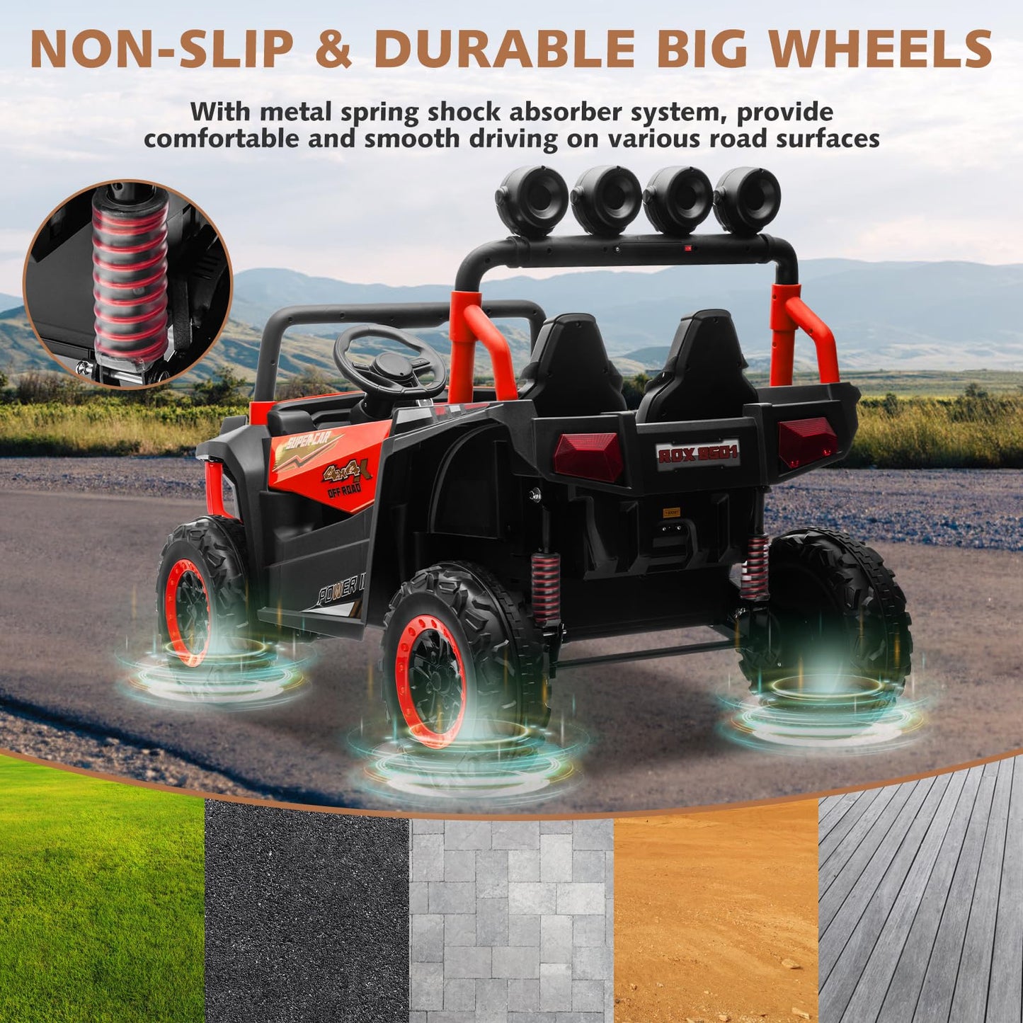 Alinux 24V 2 Seater Ride On Car For Kids, 4Wd Electric Cars Vehicles For Kids 3-8 Years With Remote Control, Bright Led Light, B