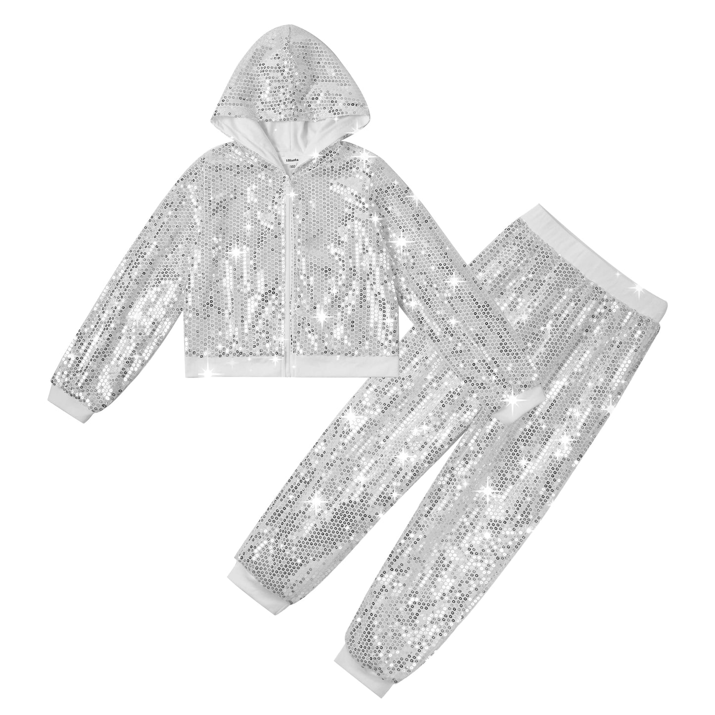 Lolanta Children Sequin Jacket Party Outfits School Stage Performance Dancewear Girls Shining Wear (Silver, 7-8 Years)