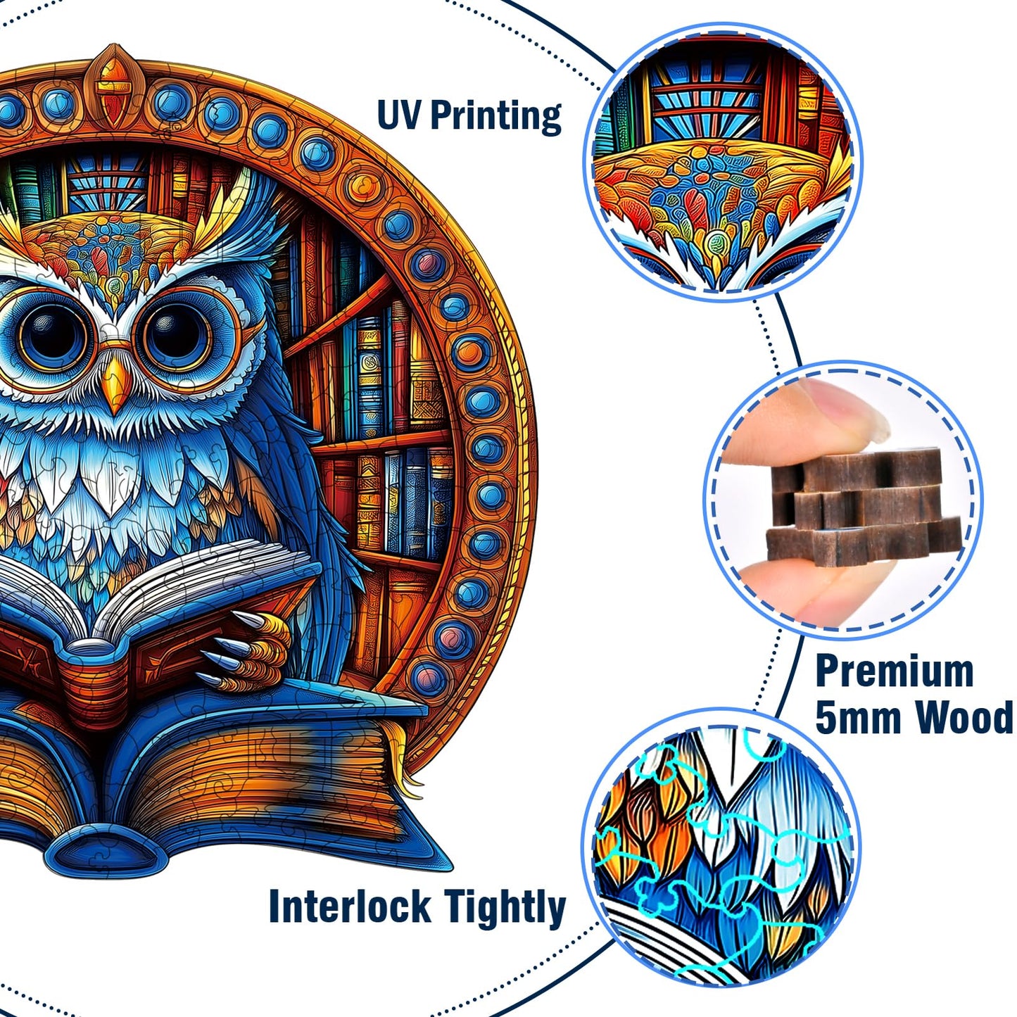 Wooden Jigsaw Puzzles for Adults, Book Owl Puzzle, 200 Pieces Unique Animal Shaped Wooden Puzzle, Fun Challenging Family Games f