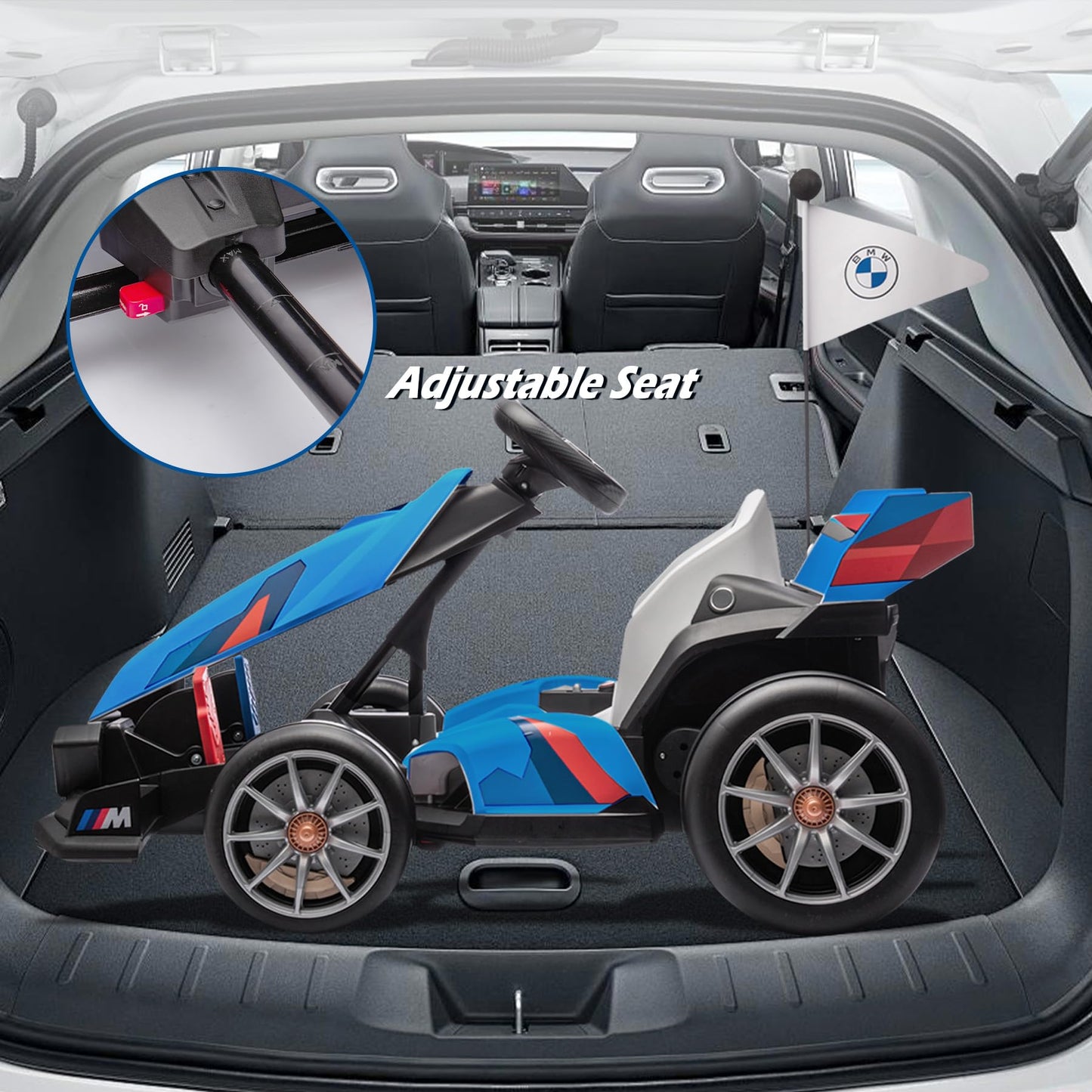 FORESEE 36V Licensed BMW Kids Electric Go Kart with Adjustable Seat, 7.5 MPH Drifting Car Battery Powered Ride On Go Kart with L