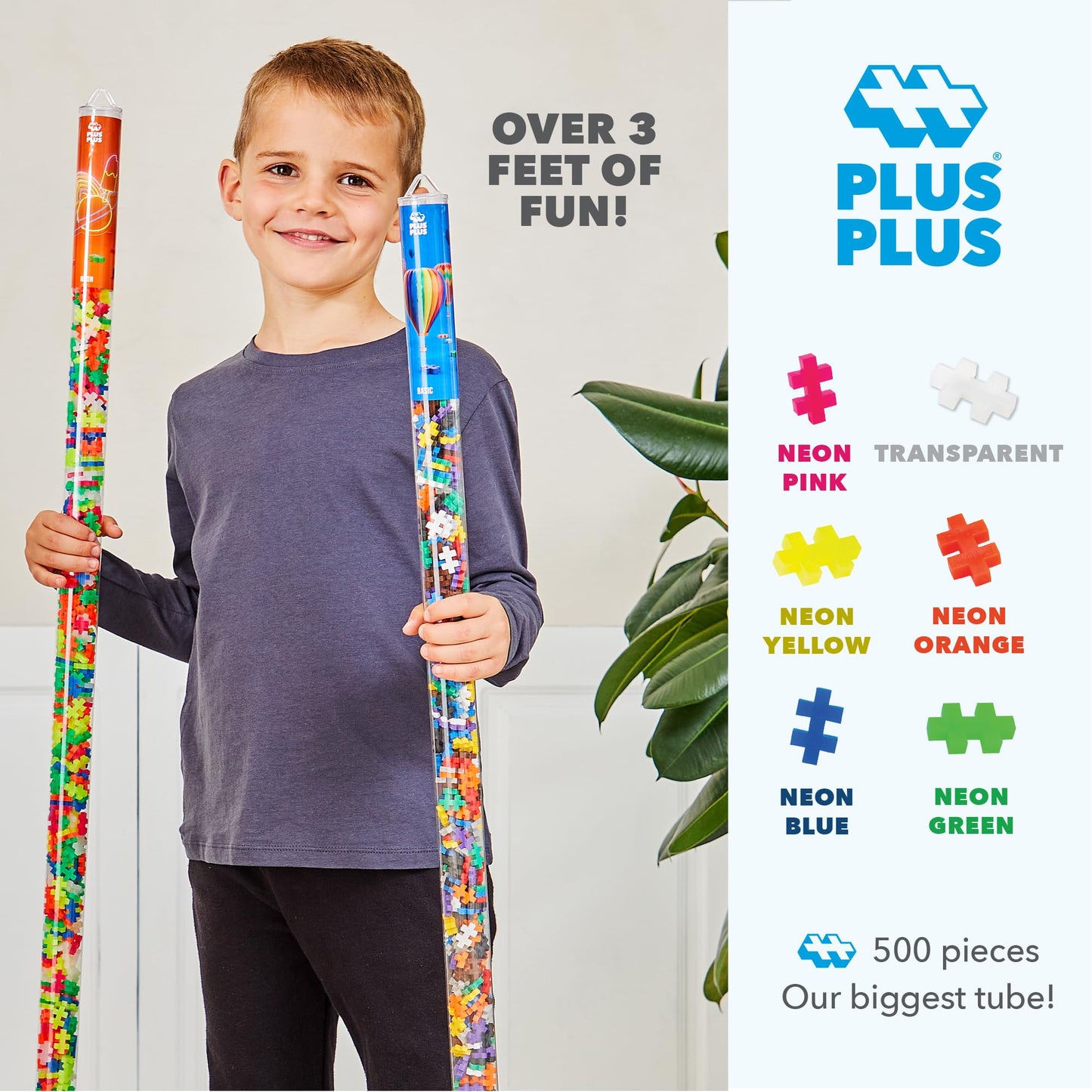 Plus Plus 500 Piece Interlocking Building Block 3D Puzzle Kit, Kids Stem Connecting Toys - Neon Color Mix