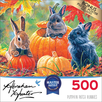 Roseart - Abraham Hunter - Pumpkin Patch Bunnies - 500 Piece Jigsaw Puzzle For Adults