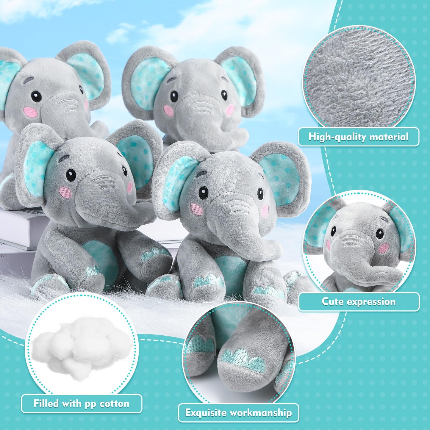 Libima 4 Pcs Small Elephant Stuffed Animals Bulk 6 Inch Cute Elephant Plush Sets Soft Cuddly Stuffed Elephants For Boys Girls Ba