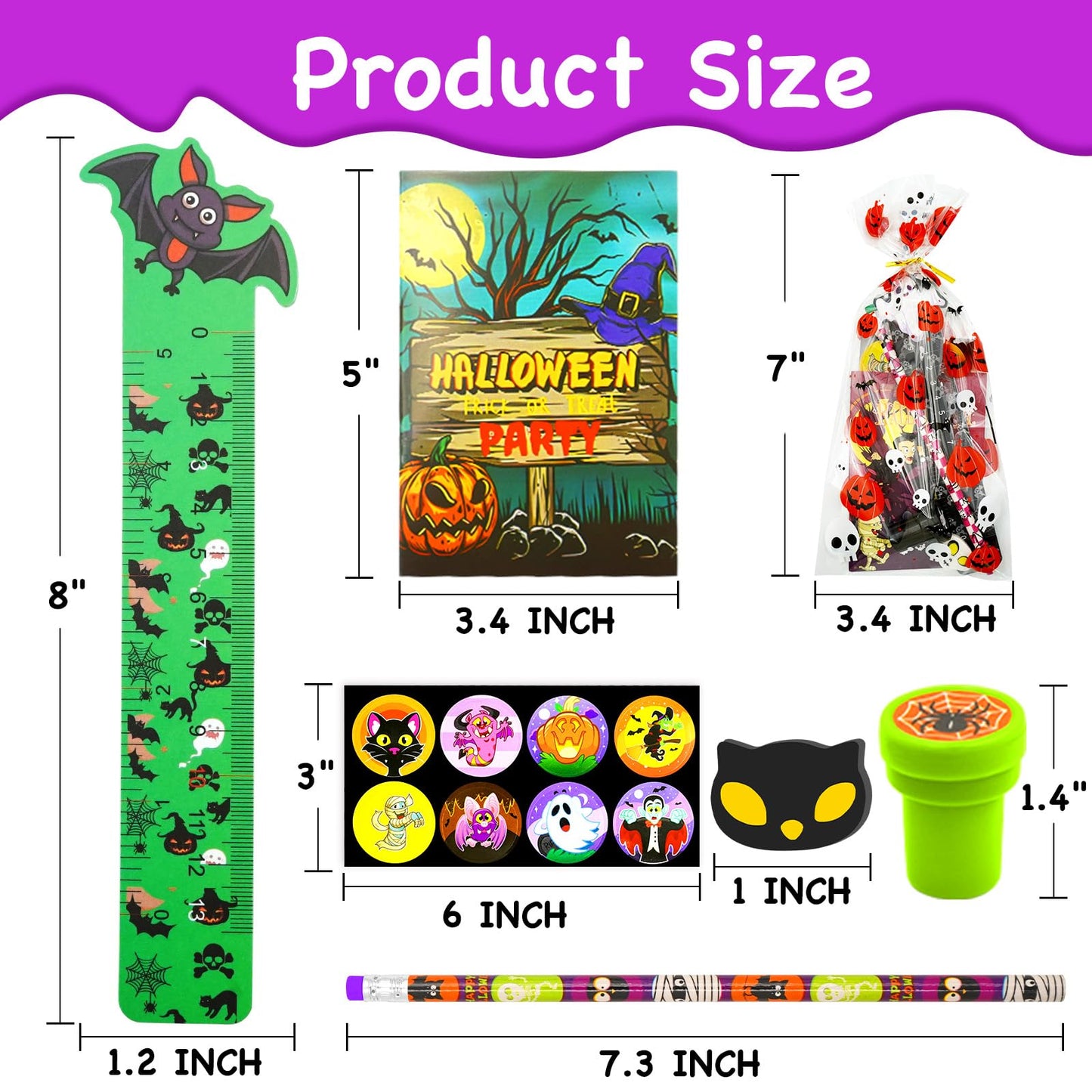 168 PCS Halloween Party Favors for Kids, 24 Pack Halloween Stationery Set for Halloween Party School Classroom Prizes Goodie Bag