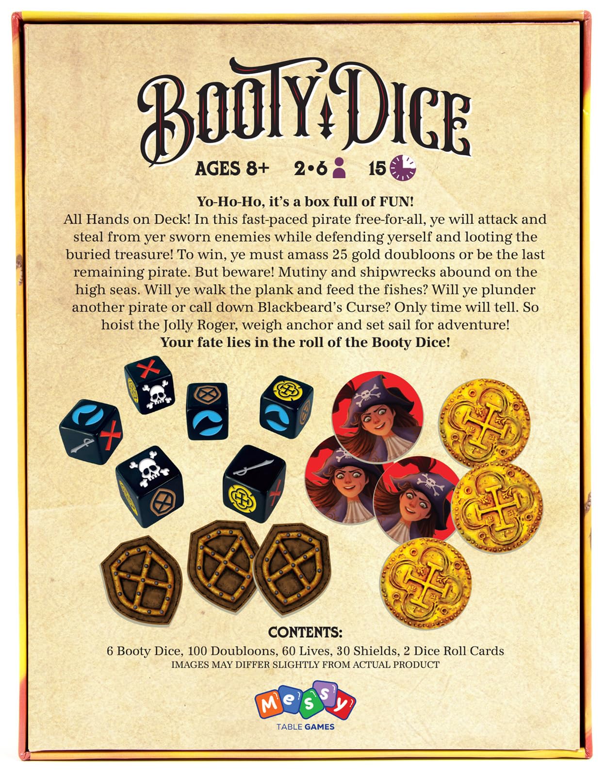 Messy Table Games Pirate Dice Game | Fun for Kids & Adults | Ages 8+ | Multi-Color Cardboard