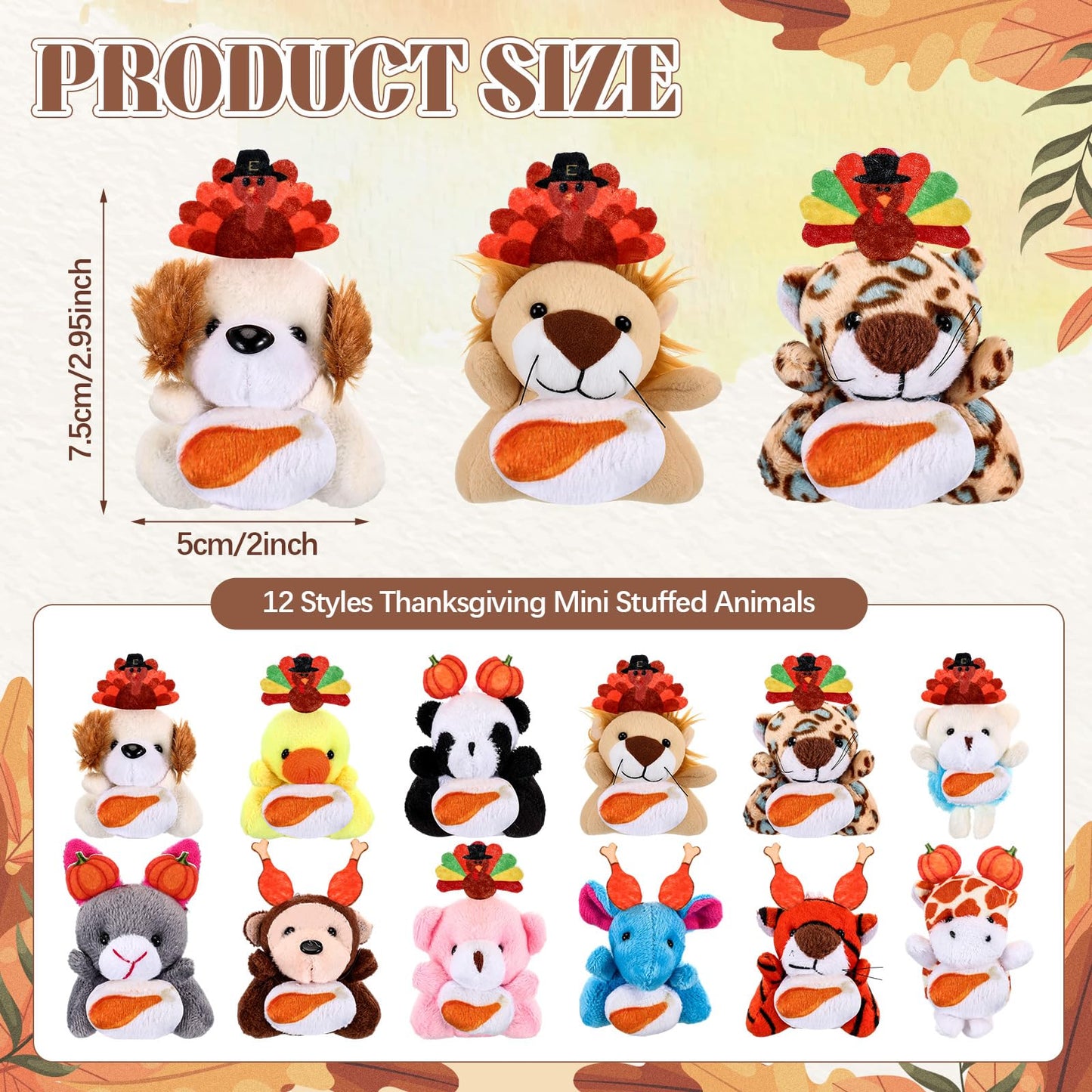 Soulchen 24 Pcs Mini Fall Thanksgiving Stuffed Animal Bulk Small Thanksgiving Day Plush Animals Soft Tiny Autumn Pumpkin Turkey