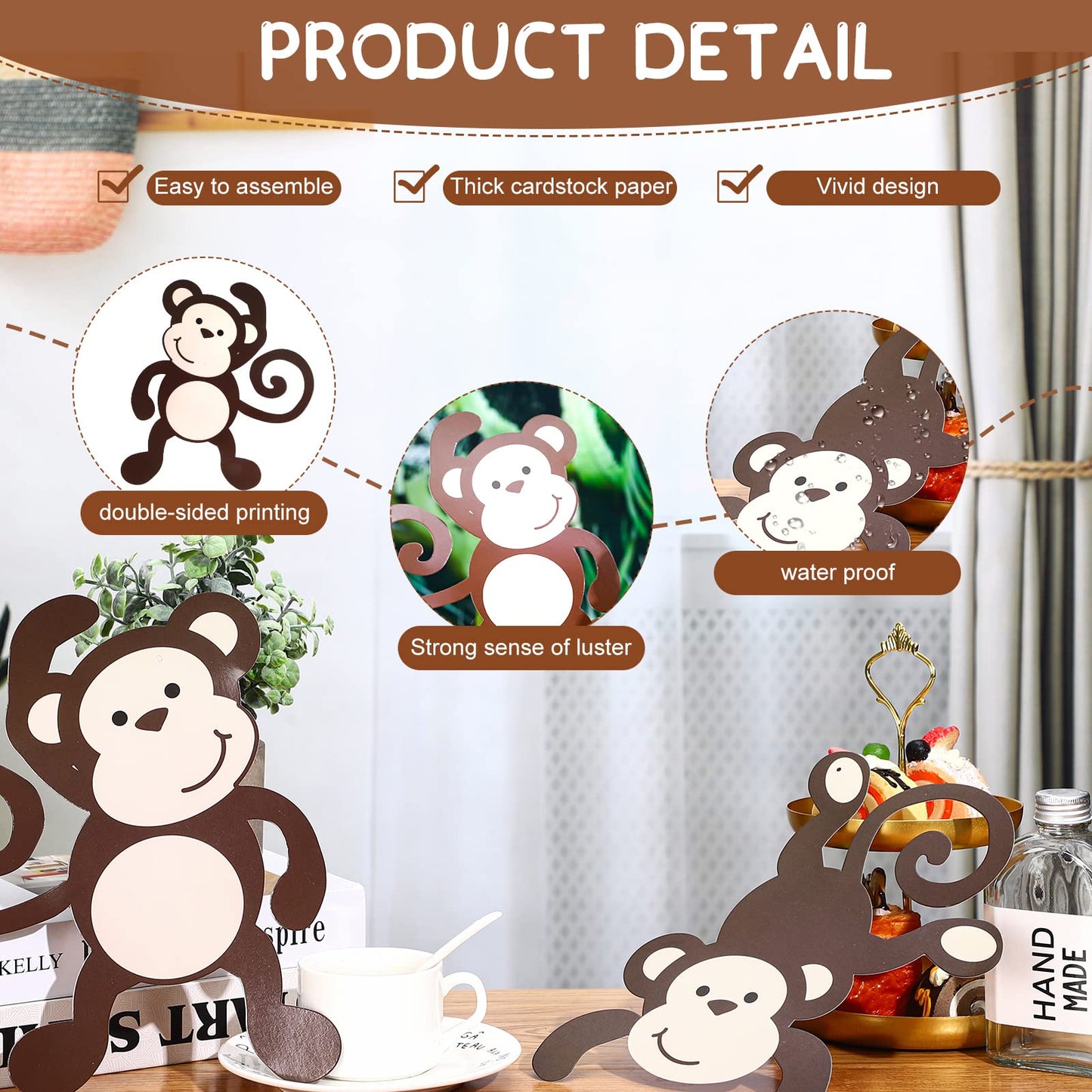 Qunclay Monkey Cutouts Jungle Party Decorations Monkeys Birthday Party Supplies Paper Safari Hanging Wall Decor Animal Print Sup