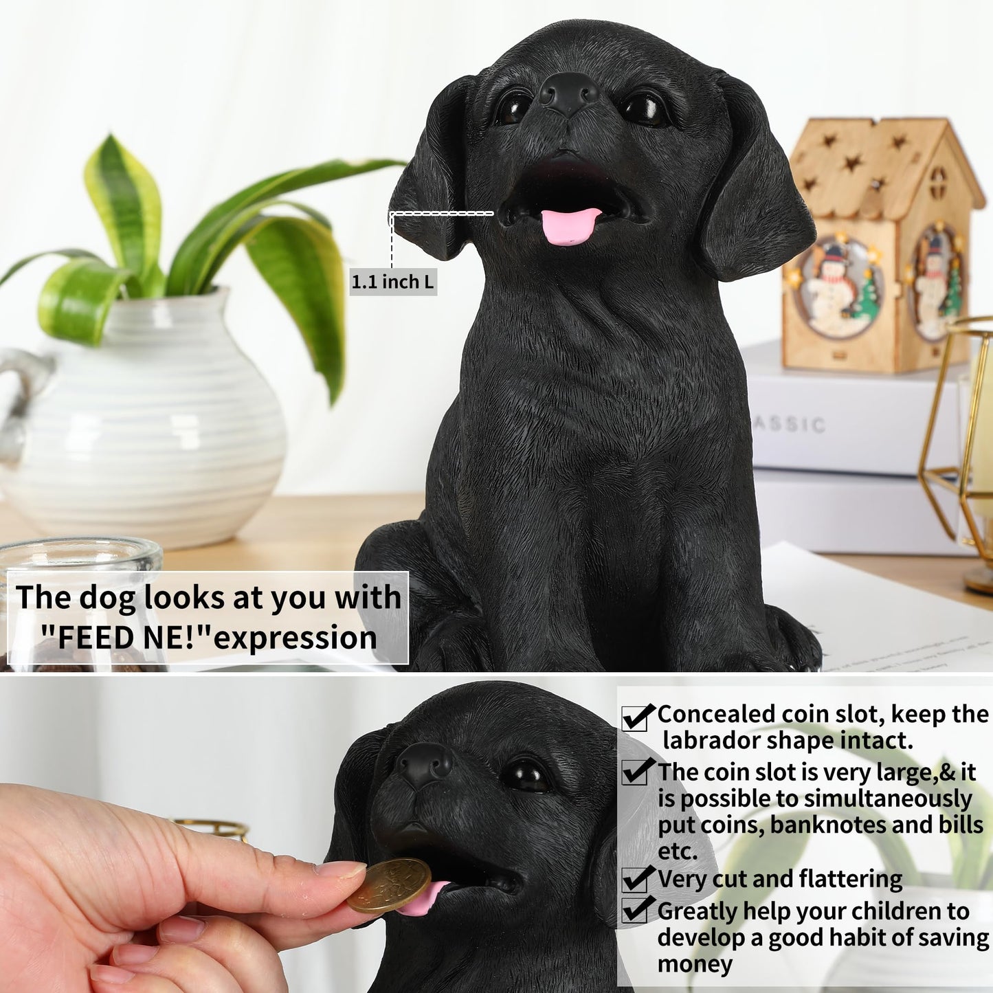 H&W Black Labrador Dog Coin Money Bank, Shatterproof Dog Piggy Bank, Creative Money Bank, Can Store 1000 Coins, Best Bitrthday Gift (Wk34-D3)