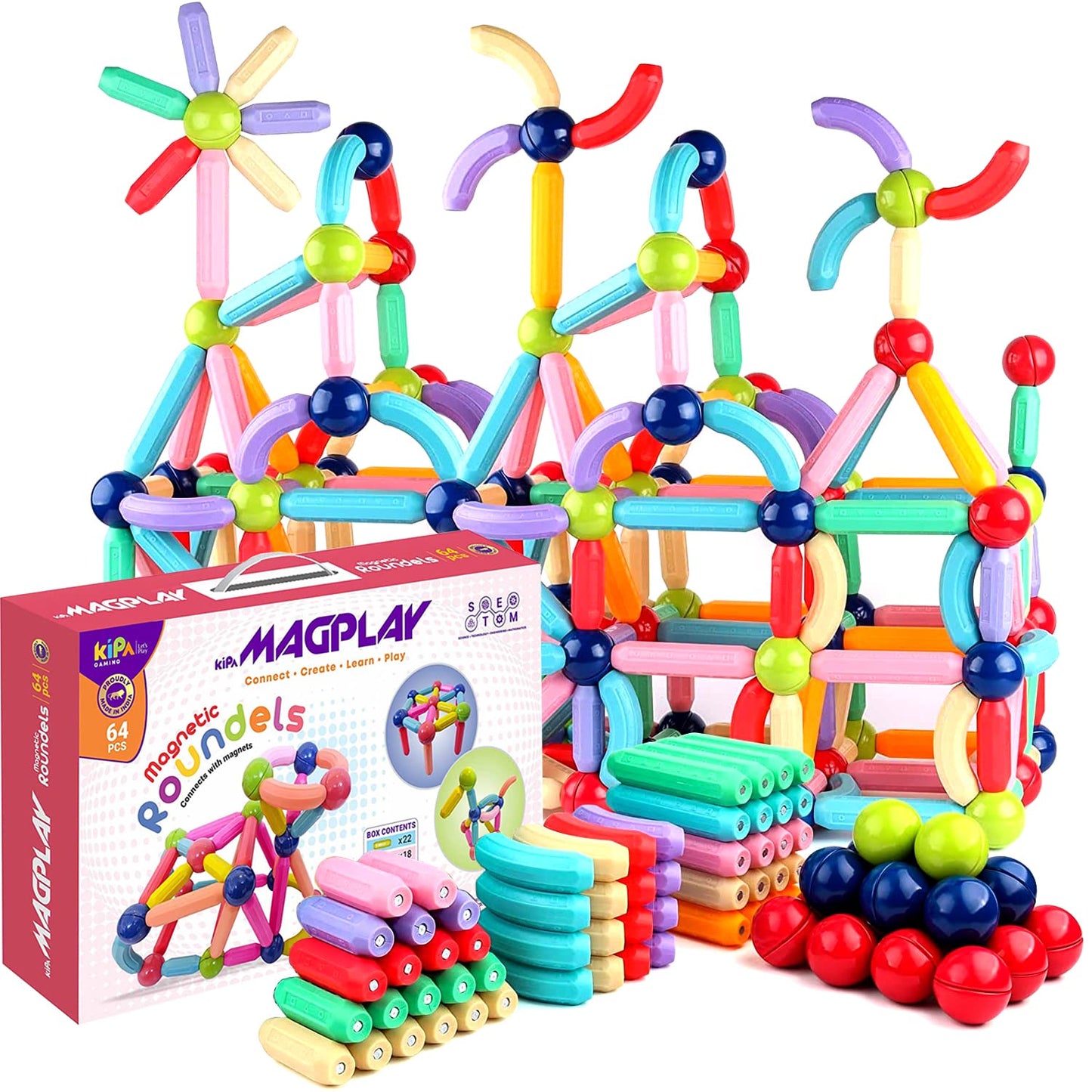 Kipa Gaming Magplay Roundel | 70Piece Magnetic Sticks And Blocks Building Set  Educational Stem Toy For Toddlers (3+ Years)  