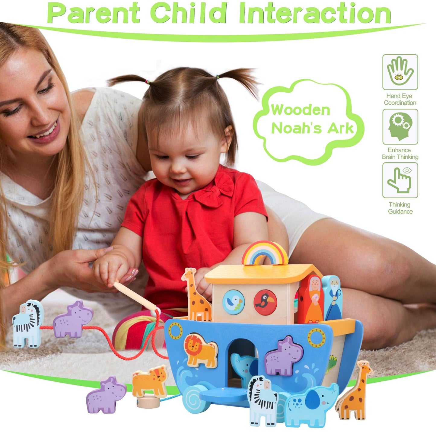 Tooysea Wooden Noah'S Ark Toy With Animal Shape Sorter,Baptism Gifts For 1 2 3 4 Years Old,Montessori Toys For Toddlers,Baptism Gifts For Boys And Girls,24 Months Babies