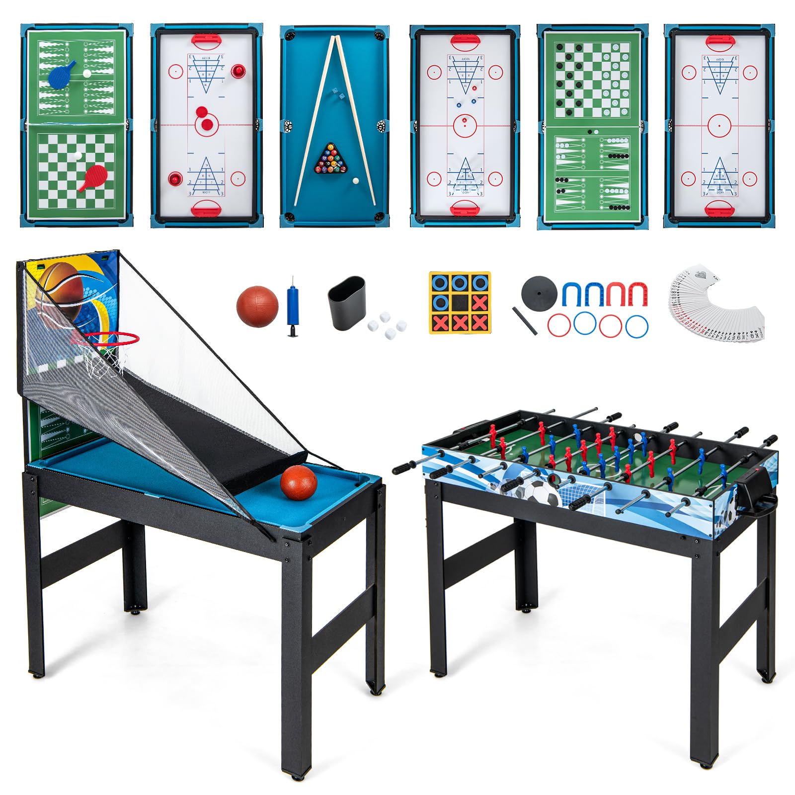 Gymax Multi Game Table 48'', 14 In 1 Combo Game Table W/Basketball, Billiards, Foosball, Ping Pong, Hockey, Shuffleboard, Bowlin