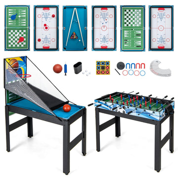 Gymax Multi Game Table 48'', 14 In 1 Combo Game Table W/Basketball, Billiards, Foosball, Ping Pong, Hockey, Shuffleboard, Bowlin