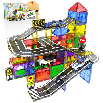 Magnetic Tiles - Road Set, Magnetic Building Blocks, Preschool Montessori Toys Gift For 3+ Year Old Boys And Girls, Sensory Trav