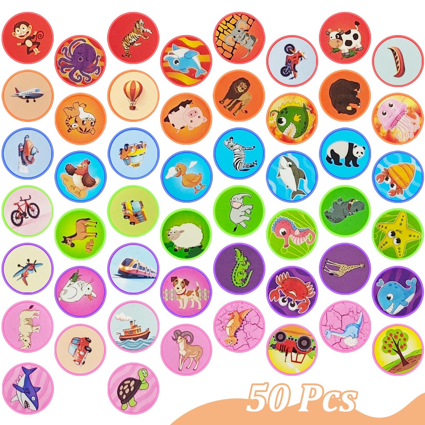 Cinrobiye 50 PCS Stampers for Kids ,Animal Car Fun Theme Self-Inking Stamp Set for Party Favors Classroom Rewards DIY Crafts Goo