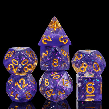 Hddais Dnd Dice Set, 7Pcs Polyhedral Dice Set Filled With Colorful Foil For Dungeons And Dragons, Purple D&D Dice For Role Playi