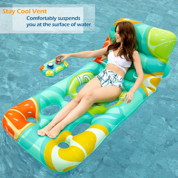 Jasonwell Inflatable Pool Float mature-themed - Pool Floaties Lounger Floats Floating Chair Raft with Adjustable Backrest Cup Holders Water Floaty Lake Lounge Tanning Floats Beach Party Toys for mature-themeds Fruit