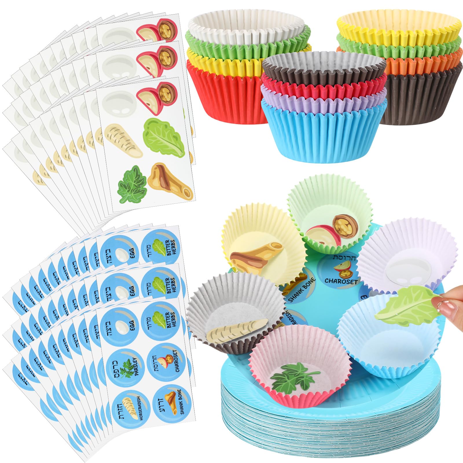 Jingmore 30 Sets Passover Seder Plate Craft Kits Include 30 Seder Paper Plates 300 Cupcake Trays 30 Food Cards 30 Seder Plate St